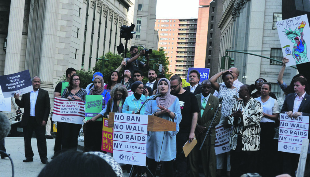 Manifestation à Brooklyn contre le Muslim Ban. Manifestation à Brooklyn contre le Muslim Ban. / © DR